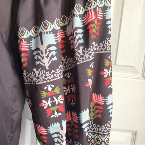 Misslook Gray Boho Print Long Sleeve Oversized Peasant Blouse - Picture 7 of 13